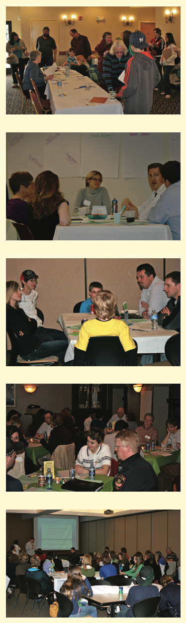 Community conversations at various table settings