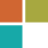 Solid red-orange, green, and turquoise squares.