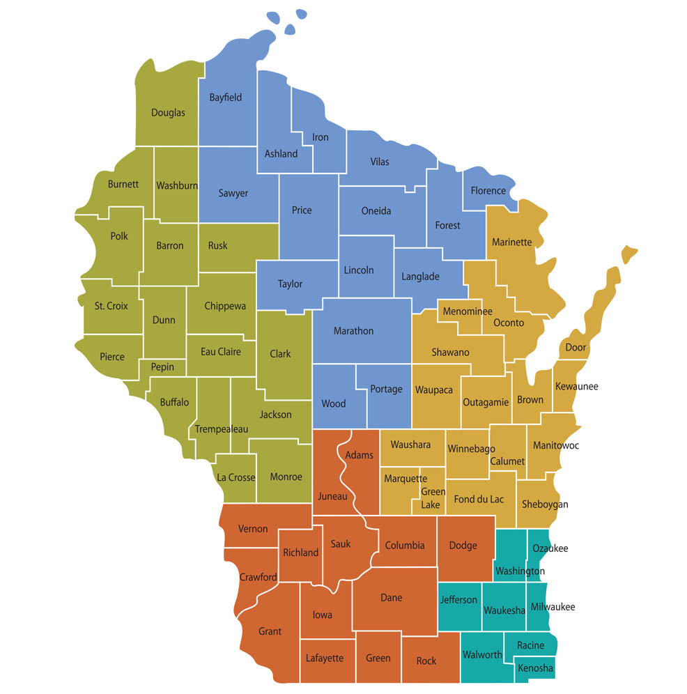 Children and Youth with Special Health Care Needsn Wisconsin five Regional Centers shown on map.