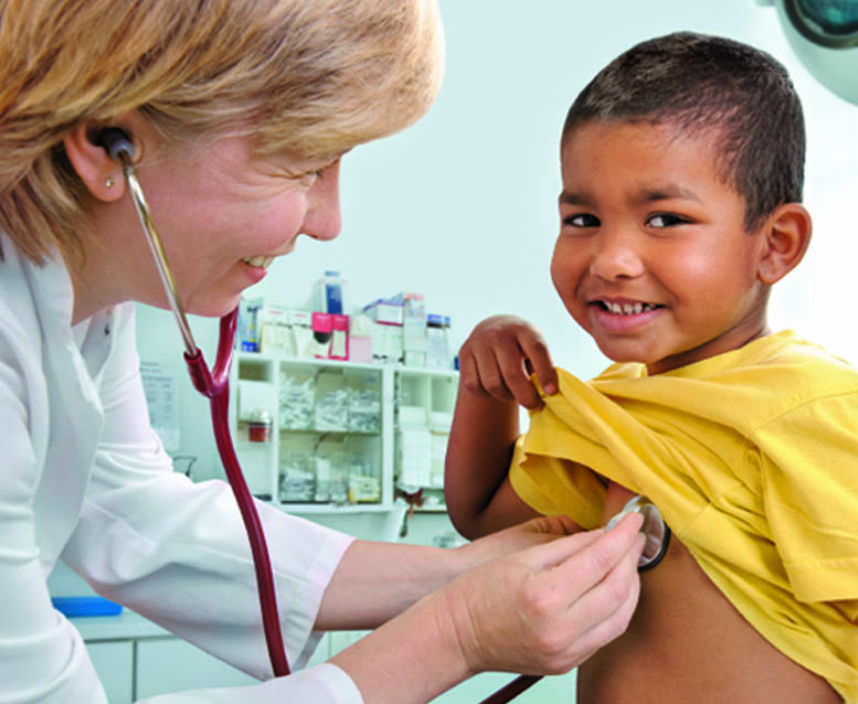 Physician examing young child. page 14