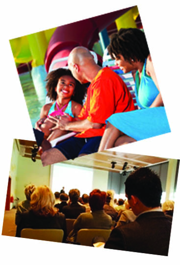 two photos father with family group of people at a conference page 27