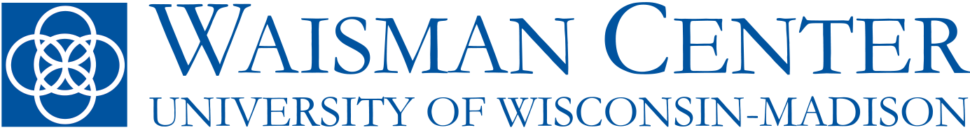 Five white overlapping circles on blue background. Waisman Center, University of Wisconsin-Madison