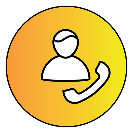 Gold circle with a figure and phone inside to represent "Emergency Contacts"
