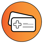Light orange circle with a health insurance card inside to represent "Health Insurance"